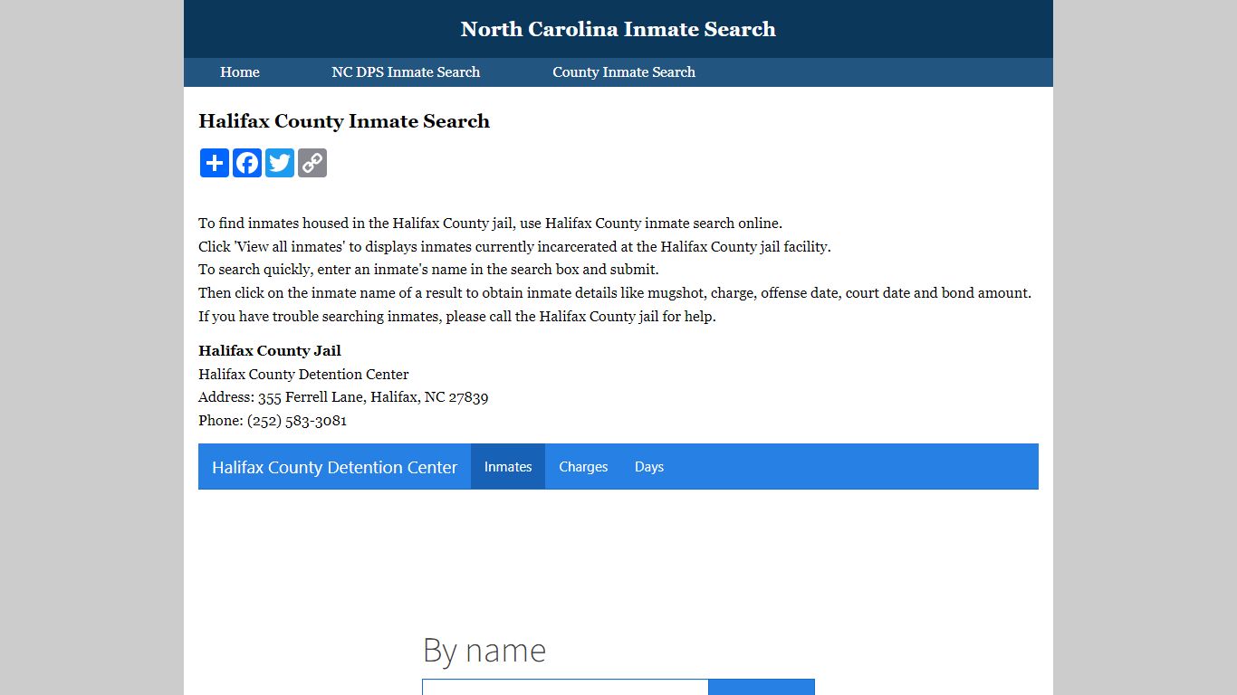 Halifax County Inmate Search - North Carolina Inmate Search